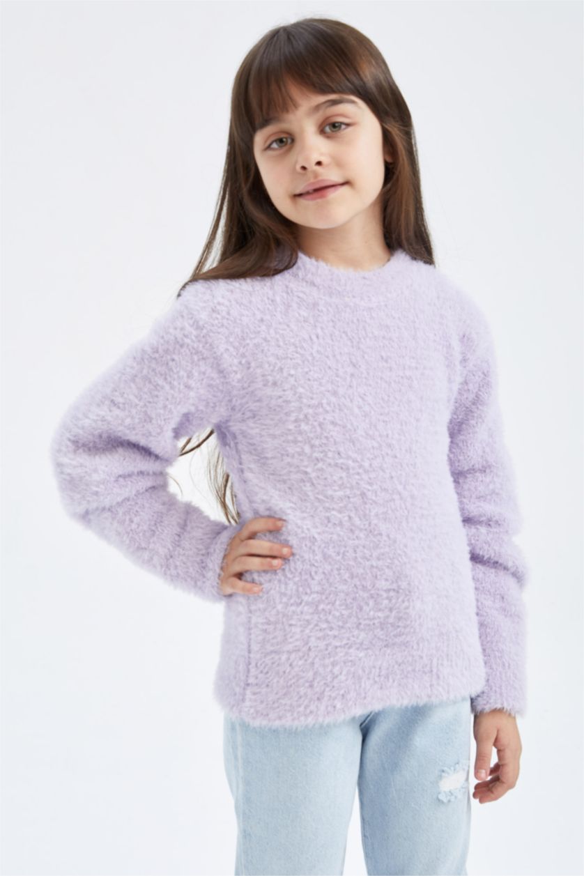 Дівчачий Бузковий Пуловер стандартного крою з круглим вирізом трикотажний для дівчаток