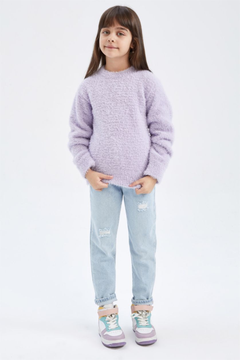 Дівчачий Бузковий Пуловер стандартного крою з круглим вирізом трикотажний для дівчаток