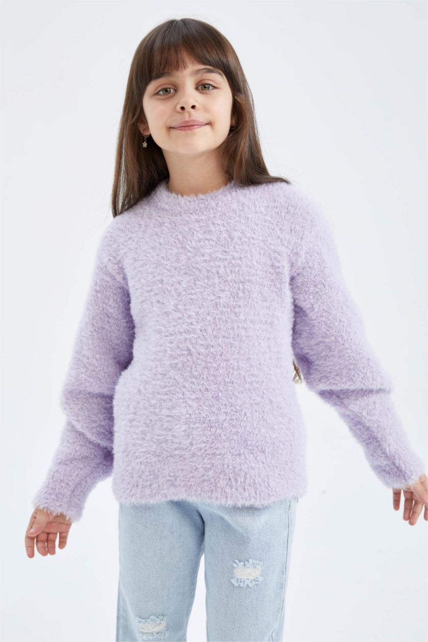 Дівчачий Бузковий Пуловер стандартного крою з круглим вирізом трикотажний для дівчаток