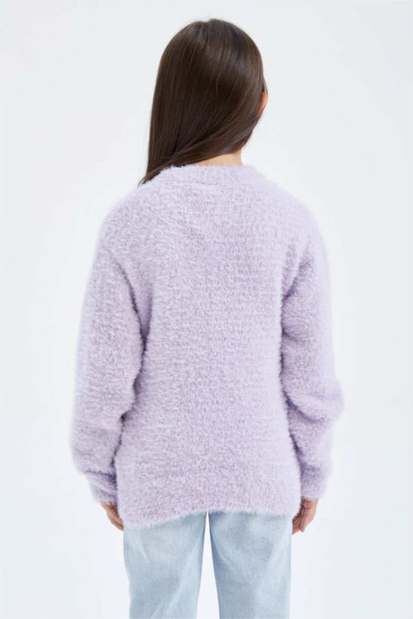 Дівчачий Бузковий Пуловер стандартного крою з круглим вирізом трикотажний для дівчаток