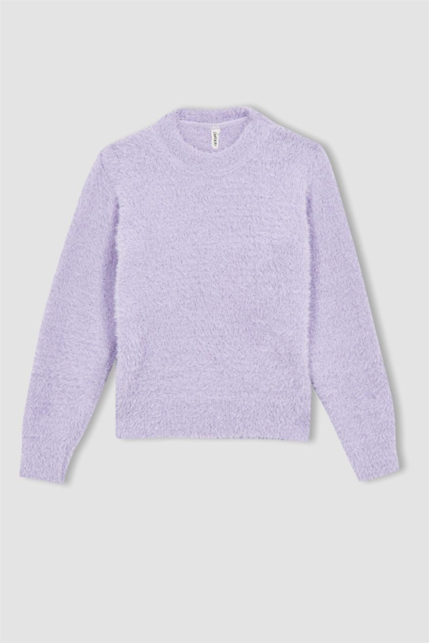 Дівчачий Бузковий Пуловер стандартного крою з круглим вирізом трикотажний для дівчаток