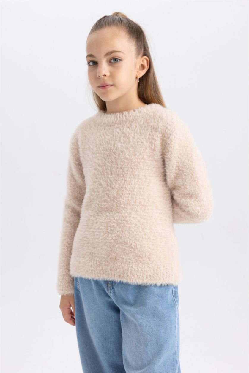 FILLES Beige Pull-Over Coupe Régulière Col Rond Pour Fille