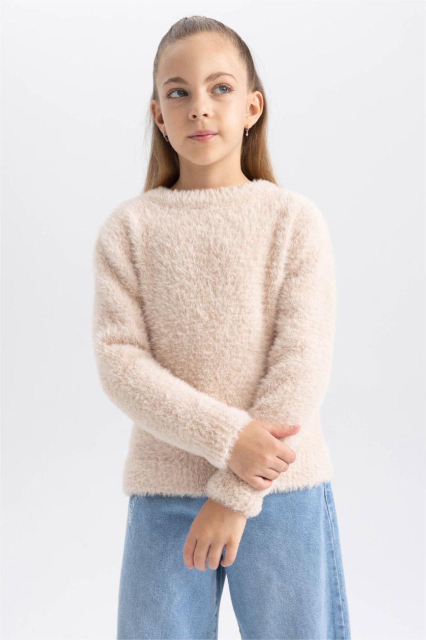 FILLES Beige Pull-Over Coupe Régulière Col Rond Pour Fille