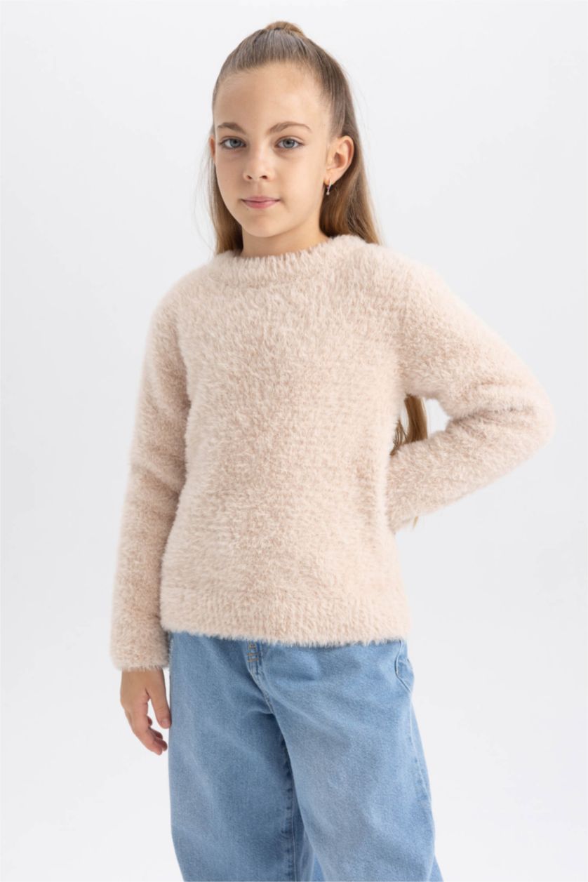 FILLES Beige Pull-Over Coupe Régulière Col Rond Pour Fille
