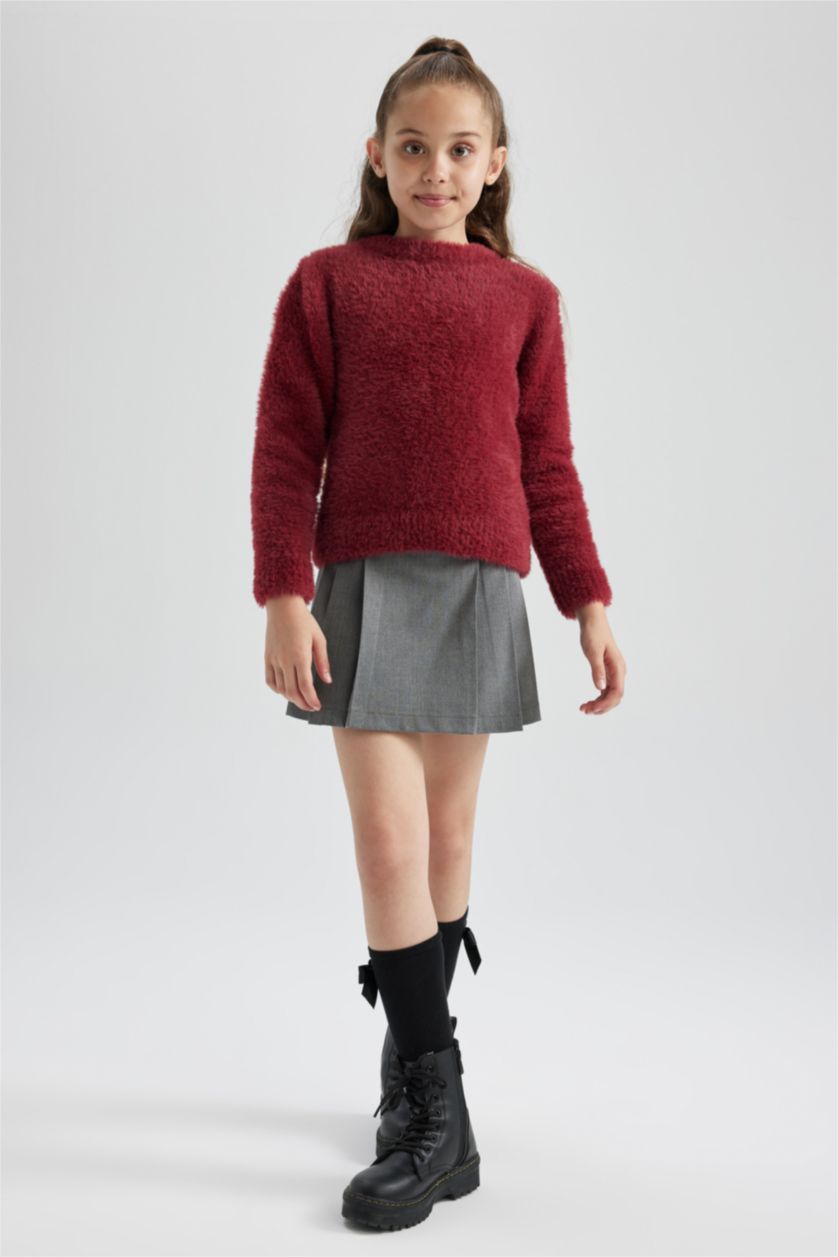 Девочки и подростки Бордовый Свитер стандартного кроя с круглым вырезом для девочек