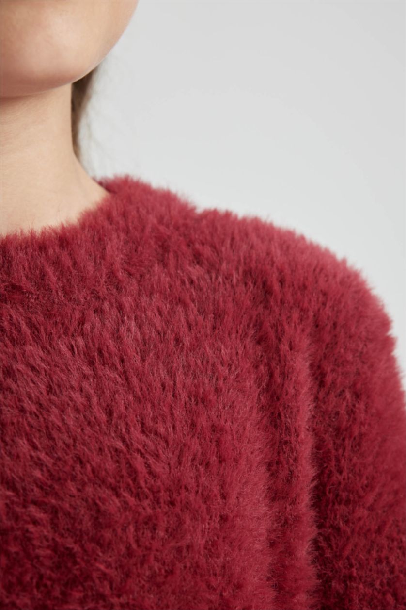 Девочки и подростки Бордовый Свитер стандартного кроя с круглым вырезом для девочек