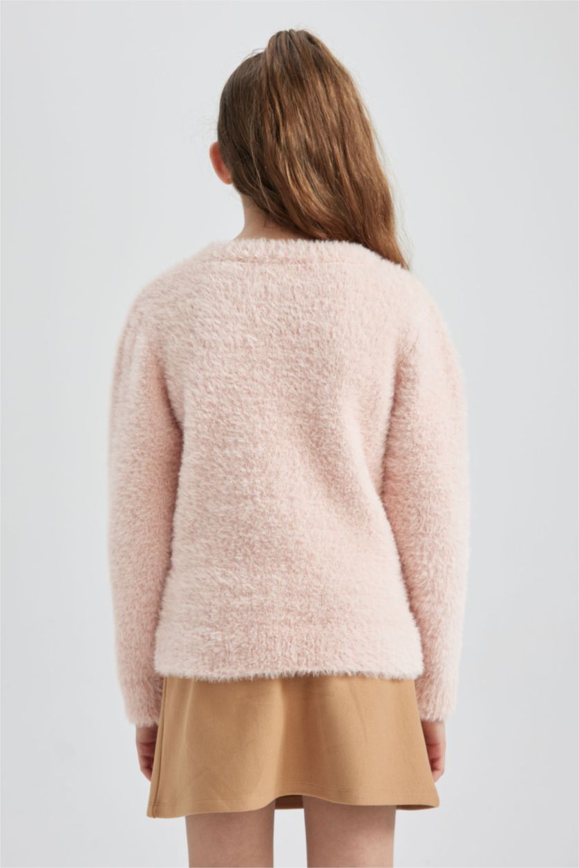 Дівчачий Рожевий Пуловер стандартного крою з круглим вирізом трикотажний для дівчаток