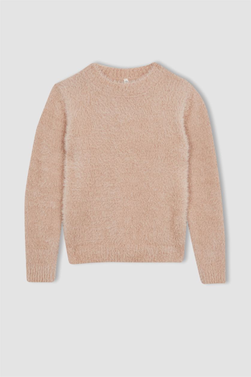 Дівчачий Рожевий Пуловер стандартного крою з круглим вирізом трикотажний для дівчаток