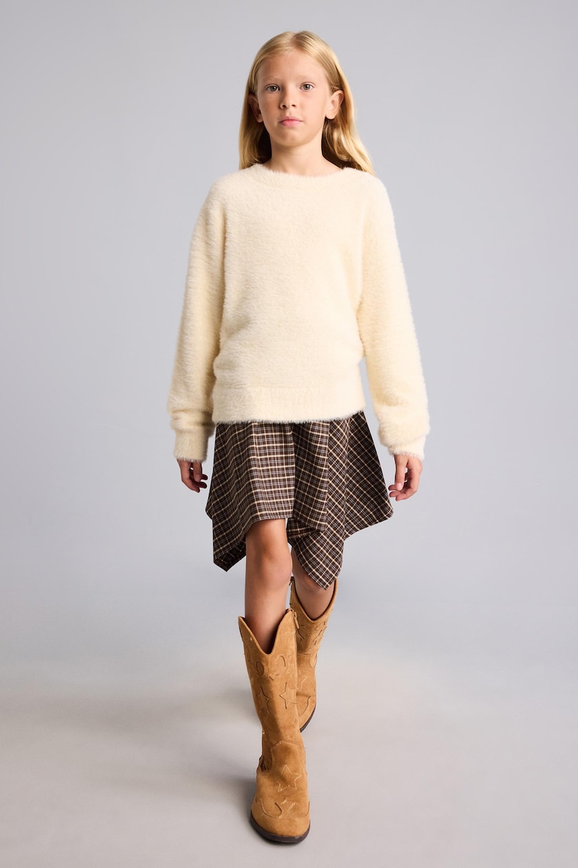 FILLES Écru Pull en tricot à col rond pour fille Coupe régulière