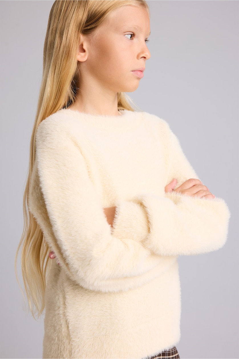 FILLES Écru Pull en tricot à col rond pour fille Coupe régulière