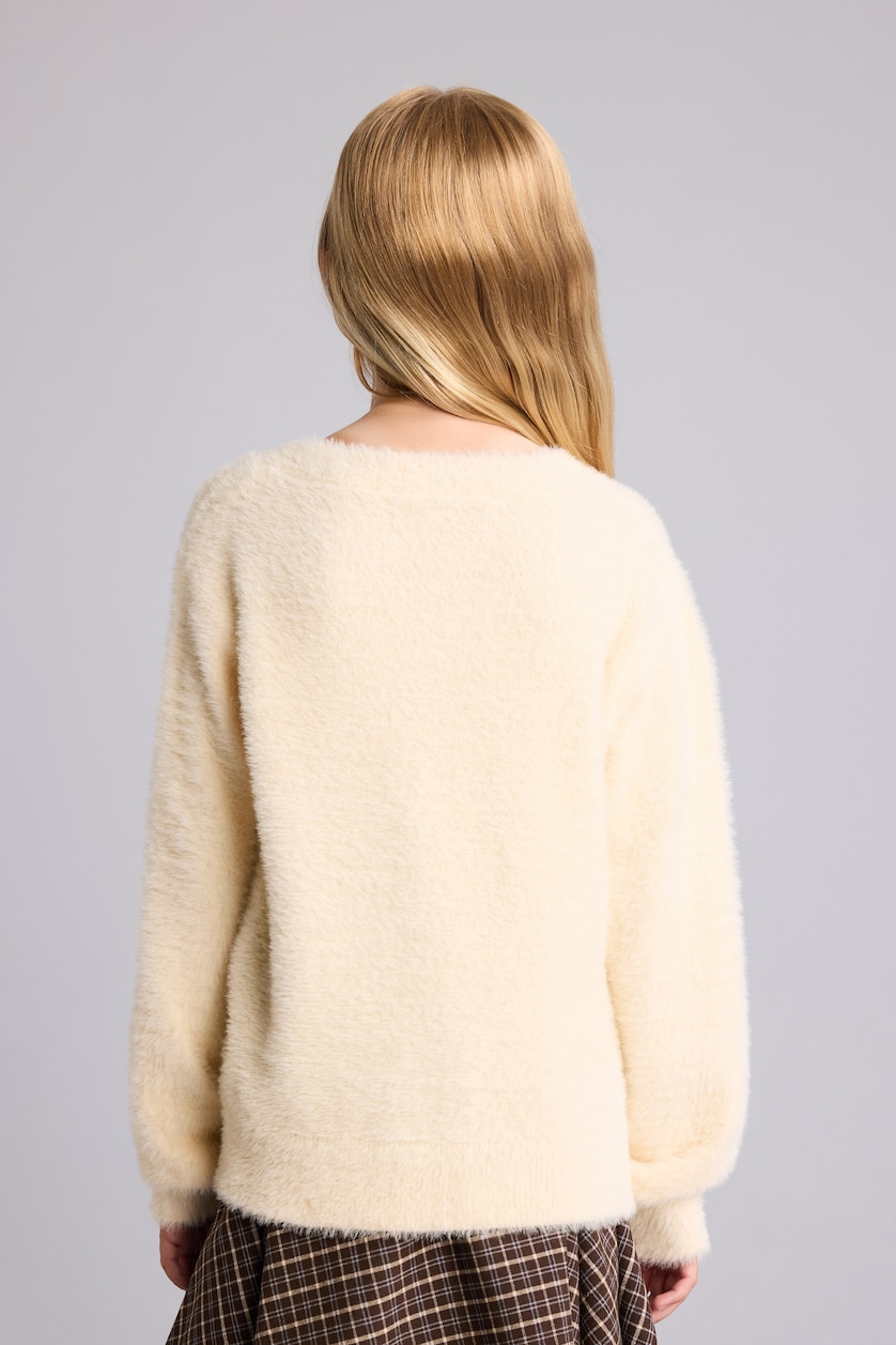 FILLES Écru Pull en tricot à col rond pour fille Coupe régulière