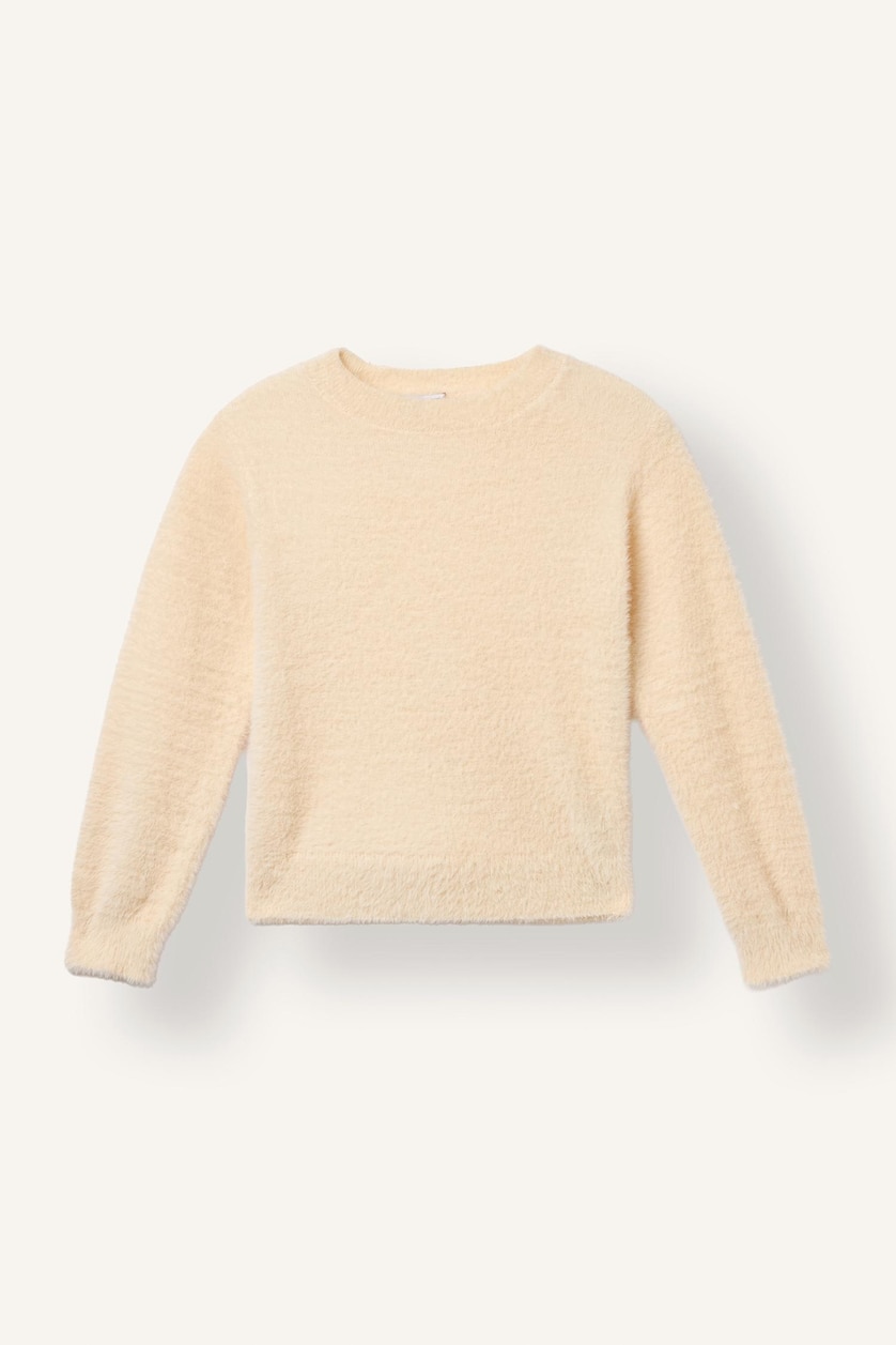 FILLES Écru Pull en tricot à col rond pour fille Coupe régulière