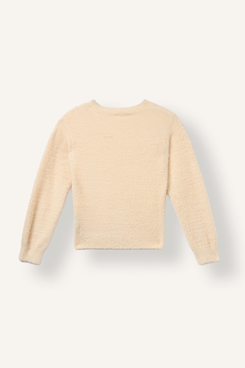 FILLES Écru Pull en tricot à col rond pour fille Coupe régulière