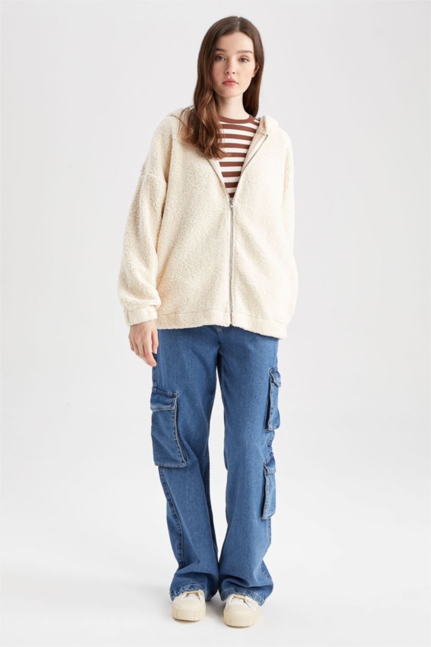 نساء بيج جاكيت قطيفة اوفر سايز بغطاء للرأس