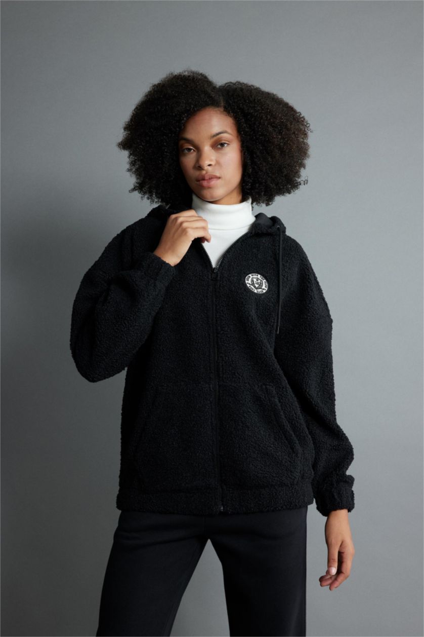 Женщины Черный Кардиган оверсайз с капюшоном