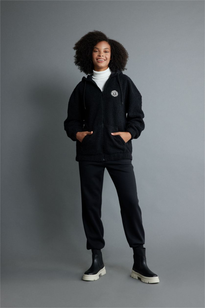 Женщины Черный Кардиган оверсайз с капюшоном