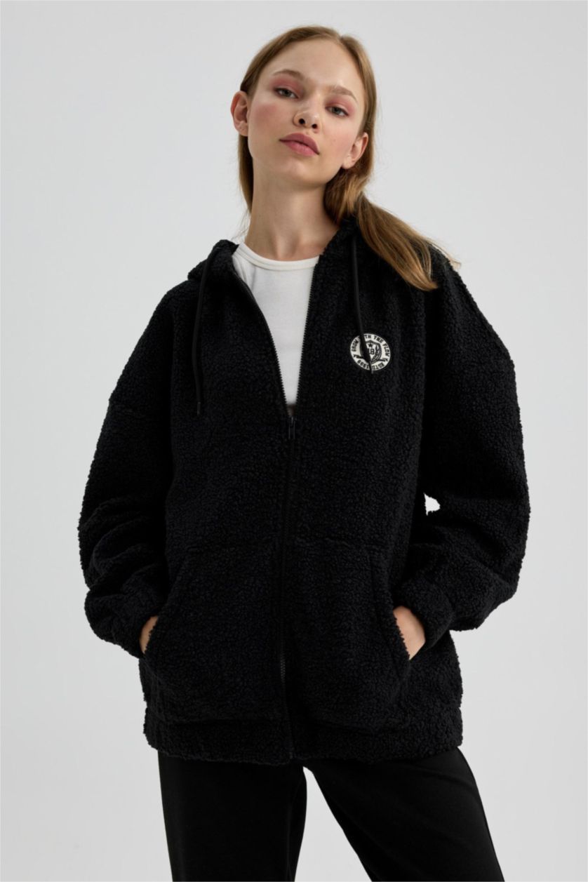 Женщины Черный Кардиган оверсайз с капюшоном