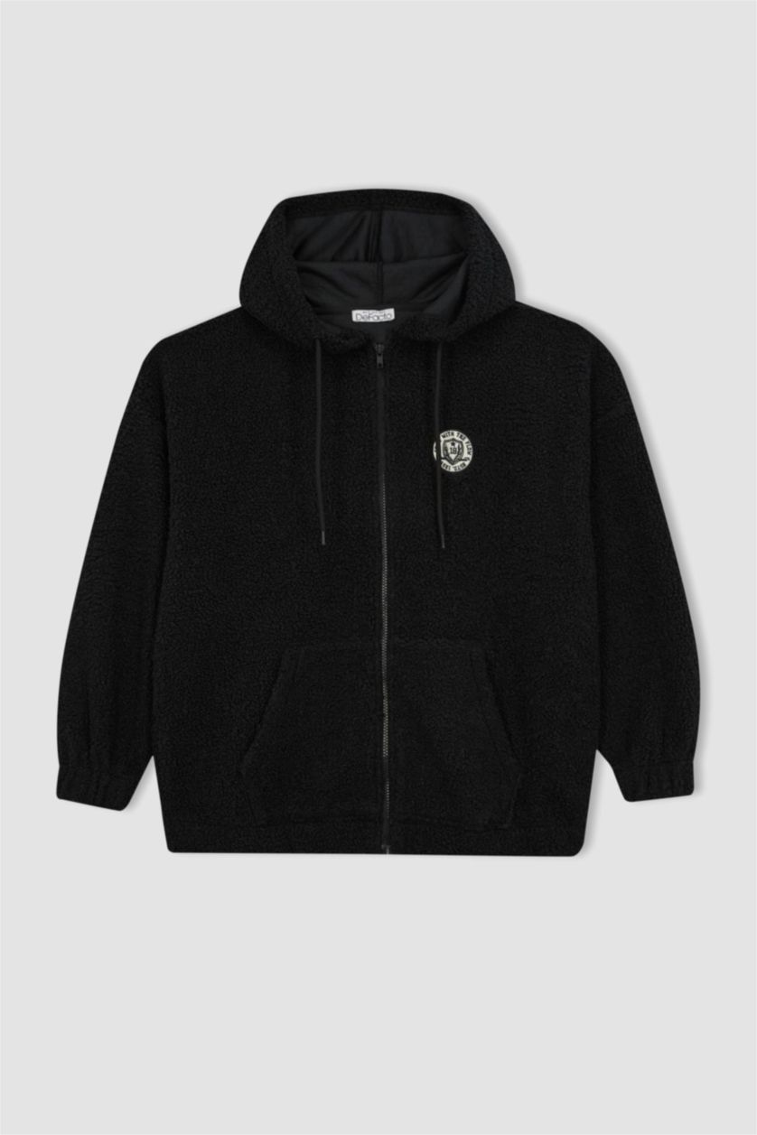 Женщины Черный Кардиган оверсайз с капюшоном