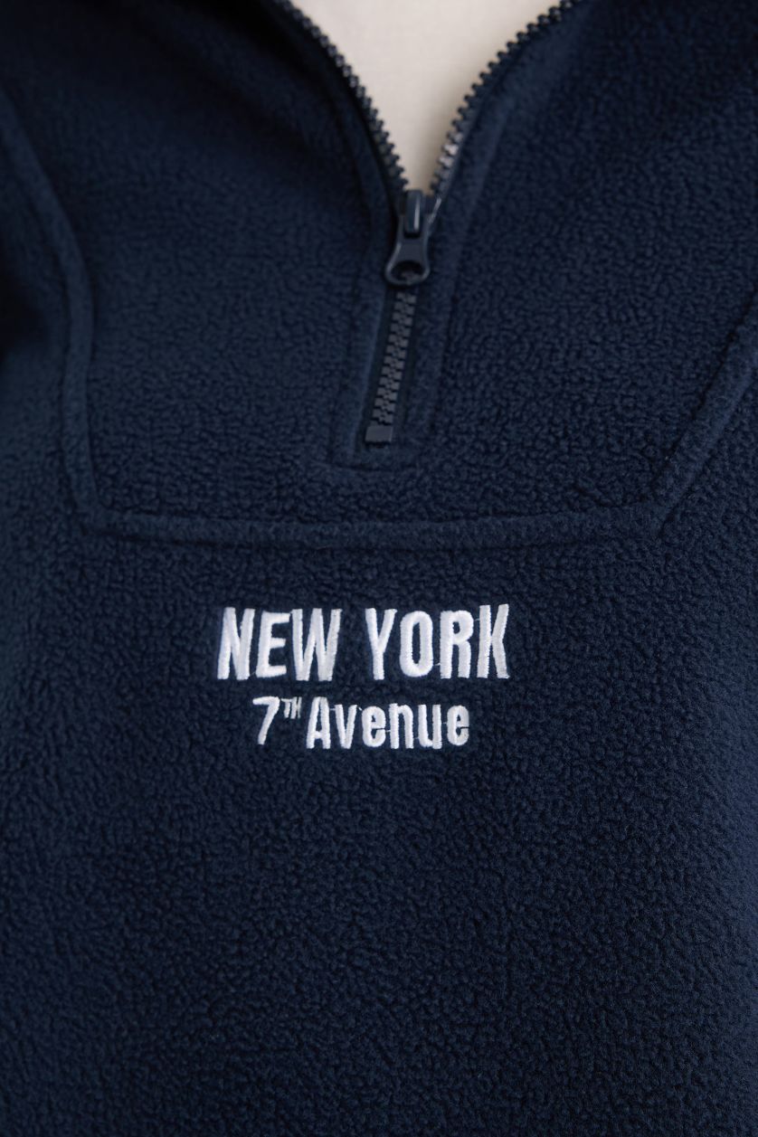 حريمي كحلي سويت شيرت اوفر سايز بياقة واقفة بسحاب بنصف سحاب