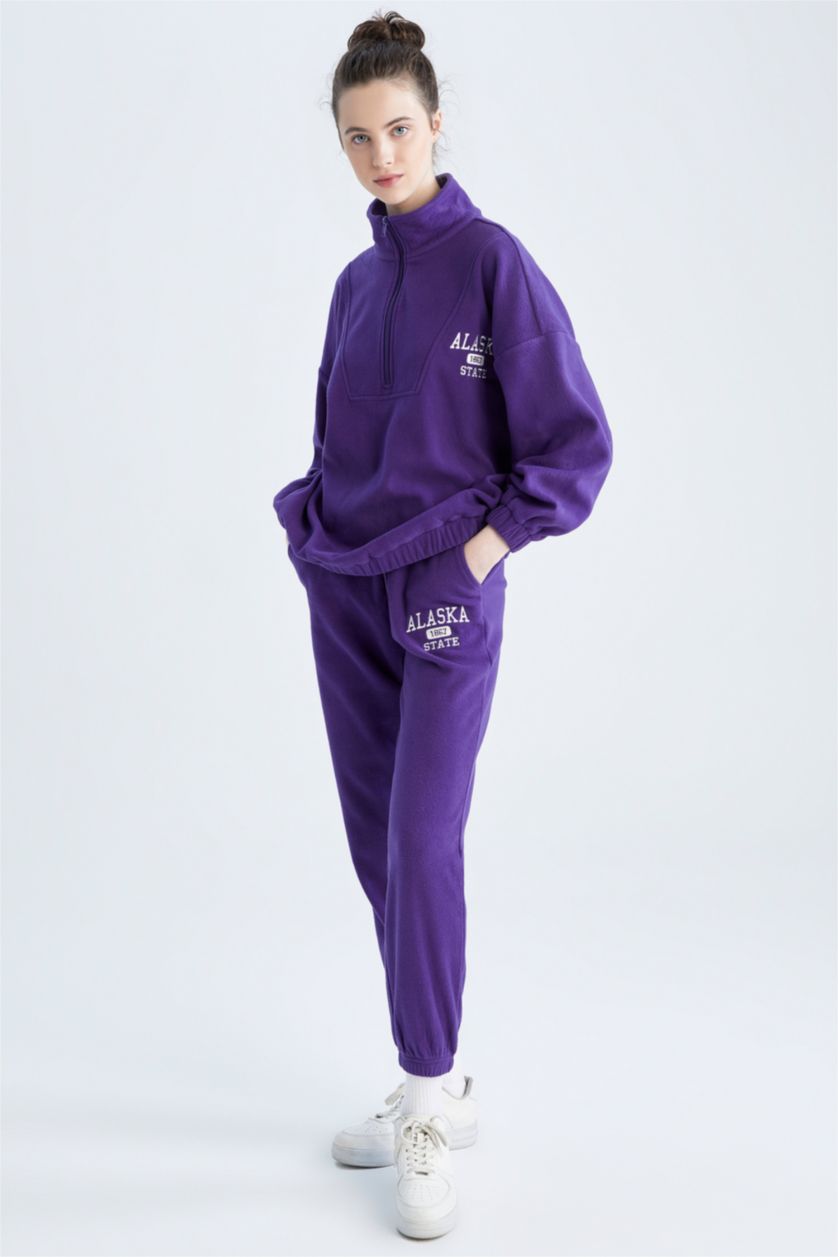 FEMME Violet Pantalon De Survêtement Coupe Classique En Laine