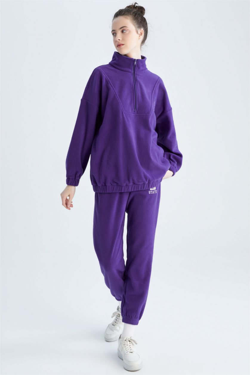 FEMME Violet Pantalon De Survêtement Coupe Classique En Laine