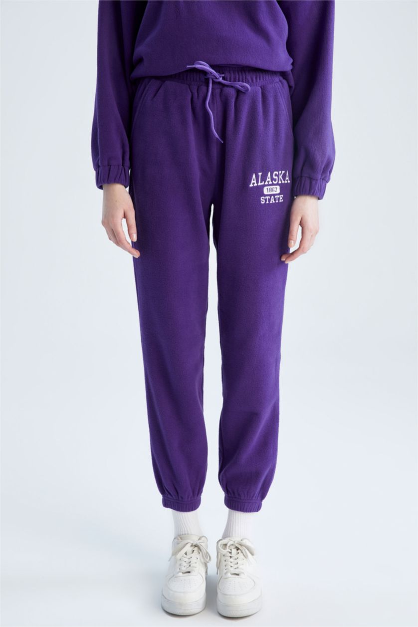 FEMME Violet Pantalon De Survêtement Coupe Classique En Laine