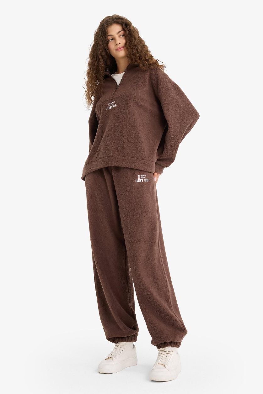 WOMAN Brown Standard Fit Tie Waist Fleece Sweatpants