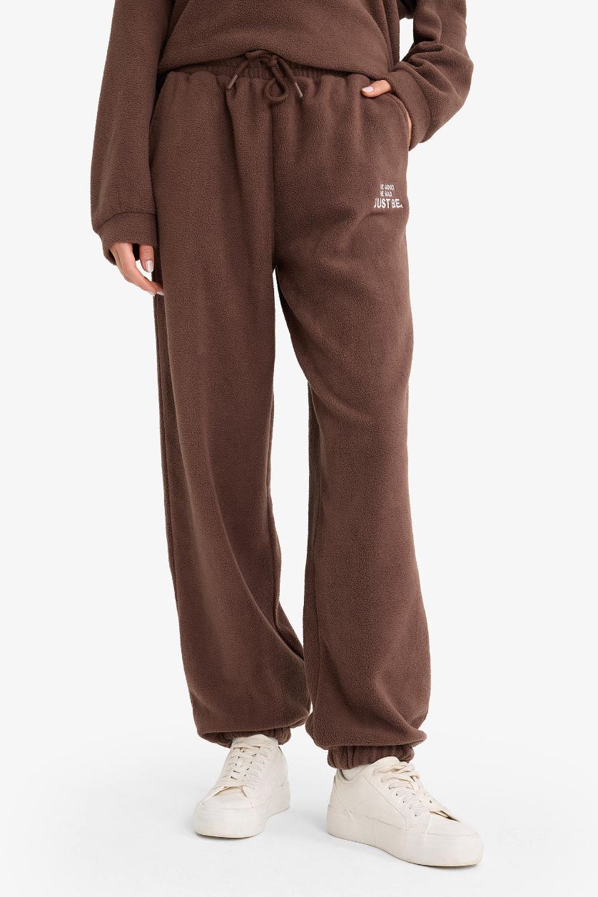 WOMAN Brown Standard Fit Tie Waist Fleece Sweatpants