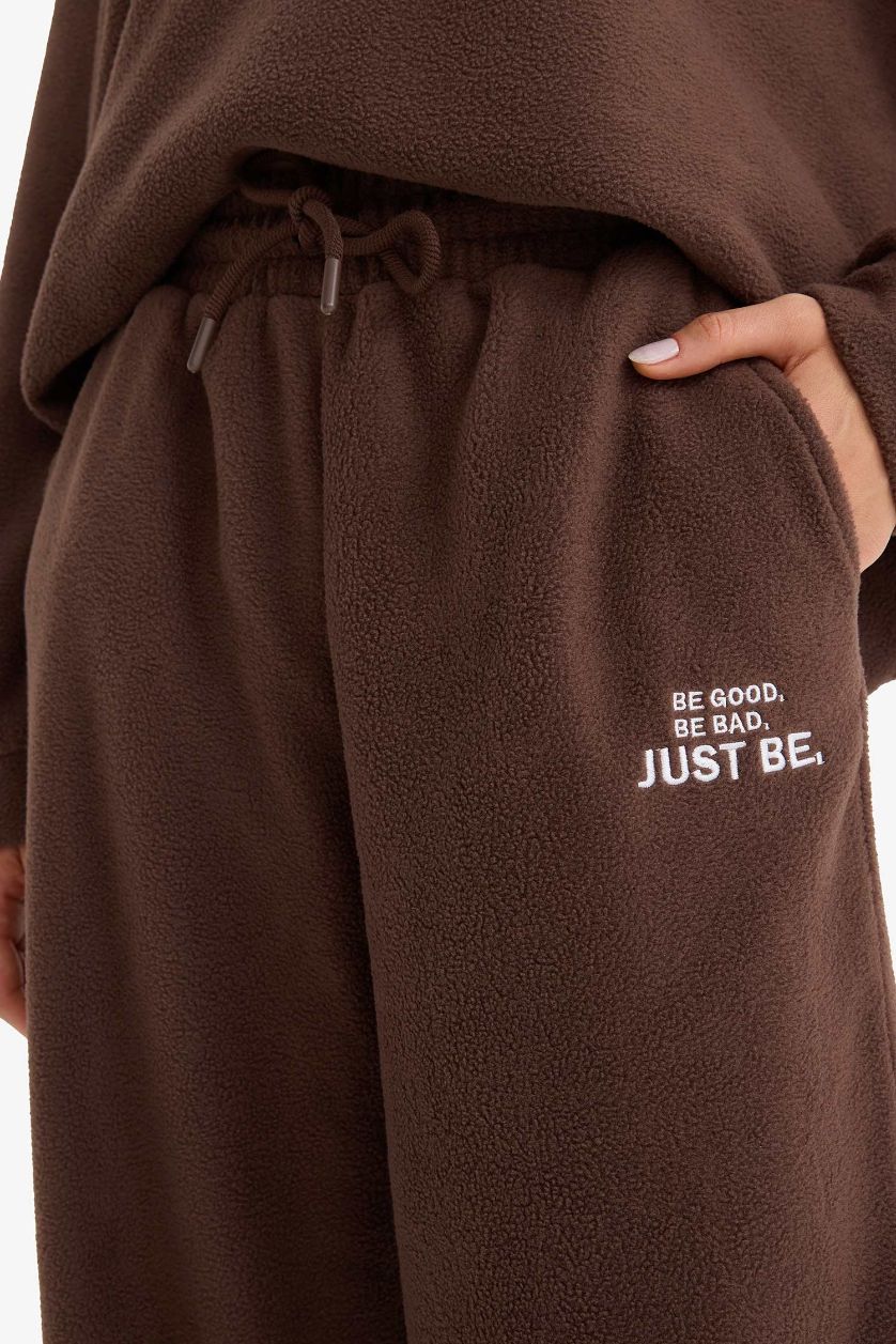 WOMAN Brown Standard Fit Tie Waist Fleece Sweatpants