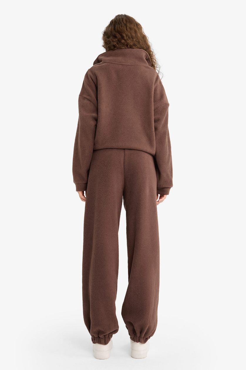 WOMAN Brown Standard Fit Tie Waist Fleece Sweatpants