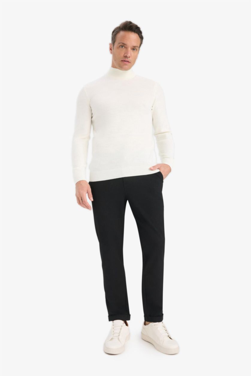 Men Black Jogger Fit Stretch Fabric Double Leg Trousers