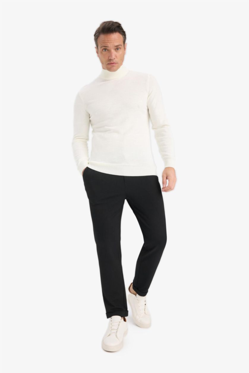 Men Black Jogger Fit Stretch Fabric Double Leg Trousers