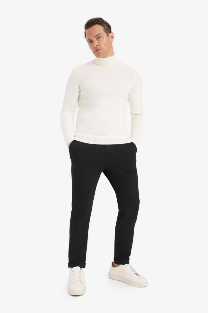 Men Black Jogger Fit Stretch Fabric Double Leg Trousers