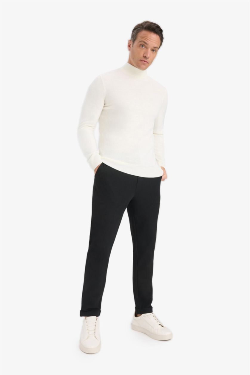 Men Black Jogger Fit Stretch Fabric Double Leg Trousers