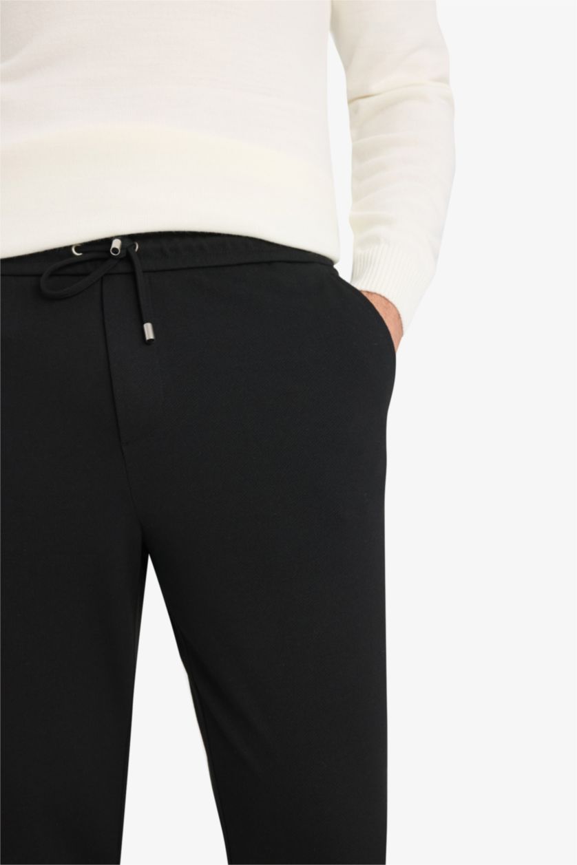 Men Black Jogger Fit Stretch Fabric Double Leg Trousers