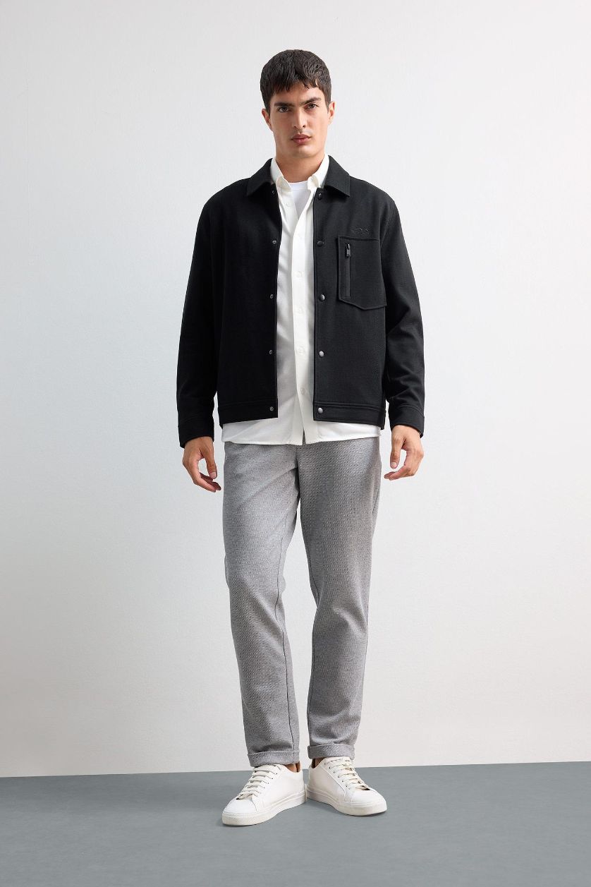 MAN Grey Melange Jogger Fit Stretch Fabric Double Leg Trousers