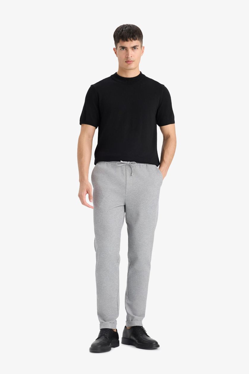 MAN Grey Melange Jogger Fit Stretch Fabric Double Leg Trousers