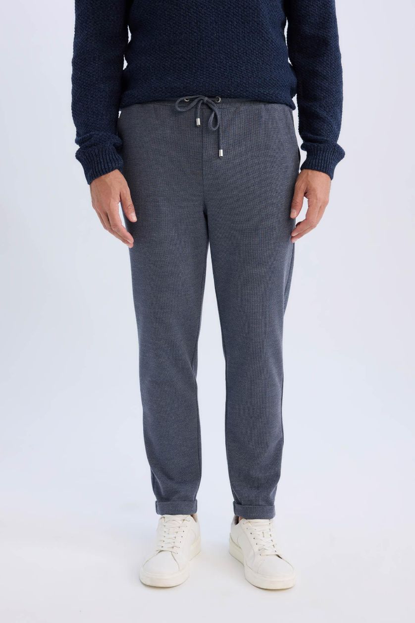 رجال ميلانج نيلي غامق سروال قصة مستقيمة بجيوب