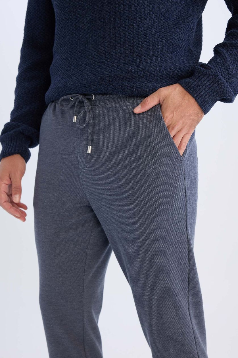 رجال ميلانج نيلي غامق سروال قصة مستقيمة بجيوب