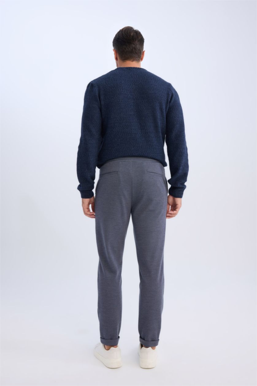 رجال ميلانج نيلي غامق سروال قصة مستقيمة بجيوب