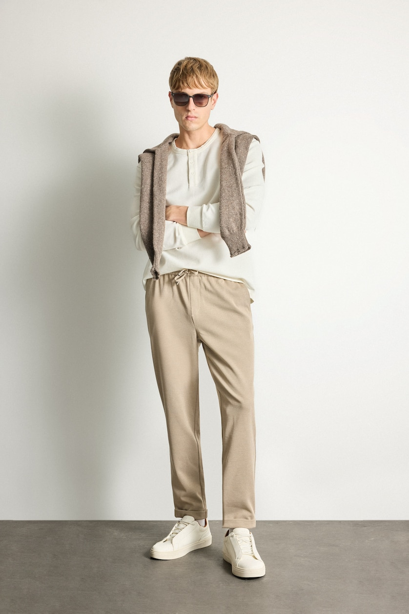 MAN Beige Tailored Fit Double Hem Trousers