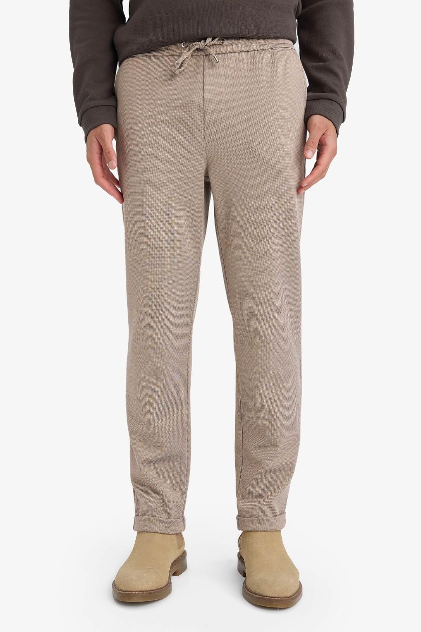 Man Beige Melange Tailored Fit Trousers