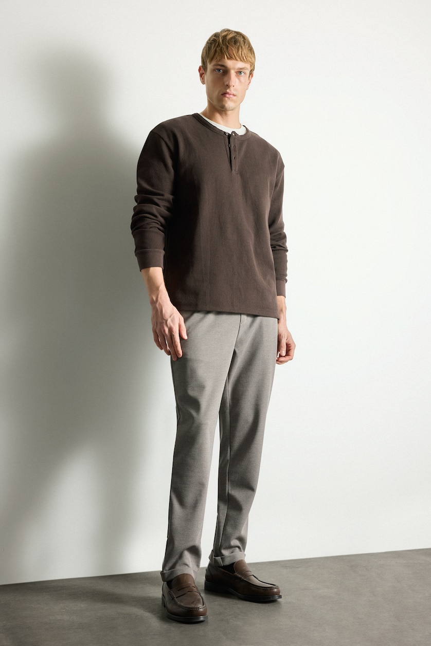 Ерлер Сұр Меланж Tailored Fit қайырмалы балақты шалбар