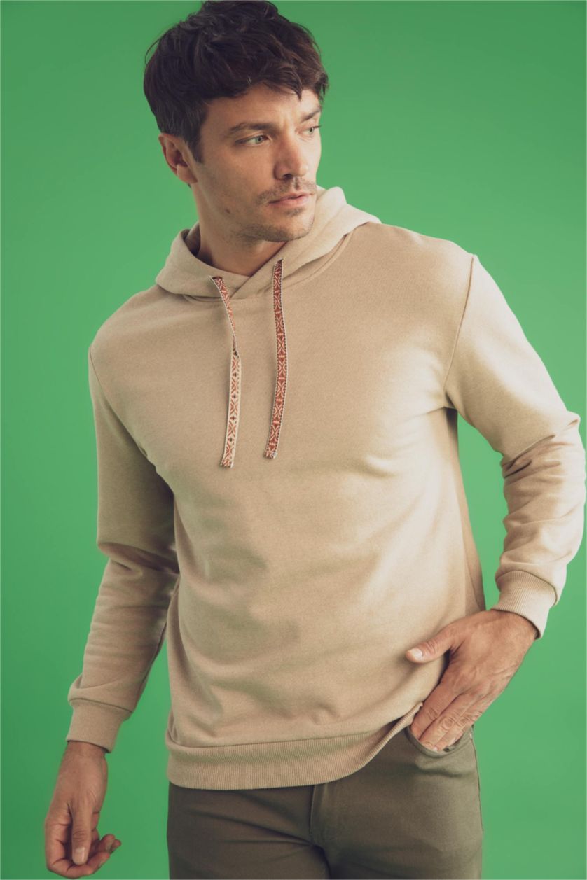 Мужчины Бежевый меланж Свитшот свободного кроя с капюшоном