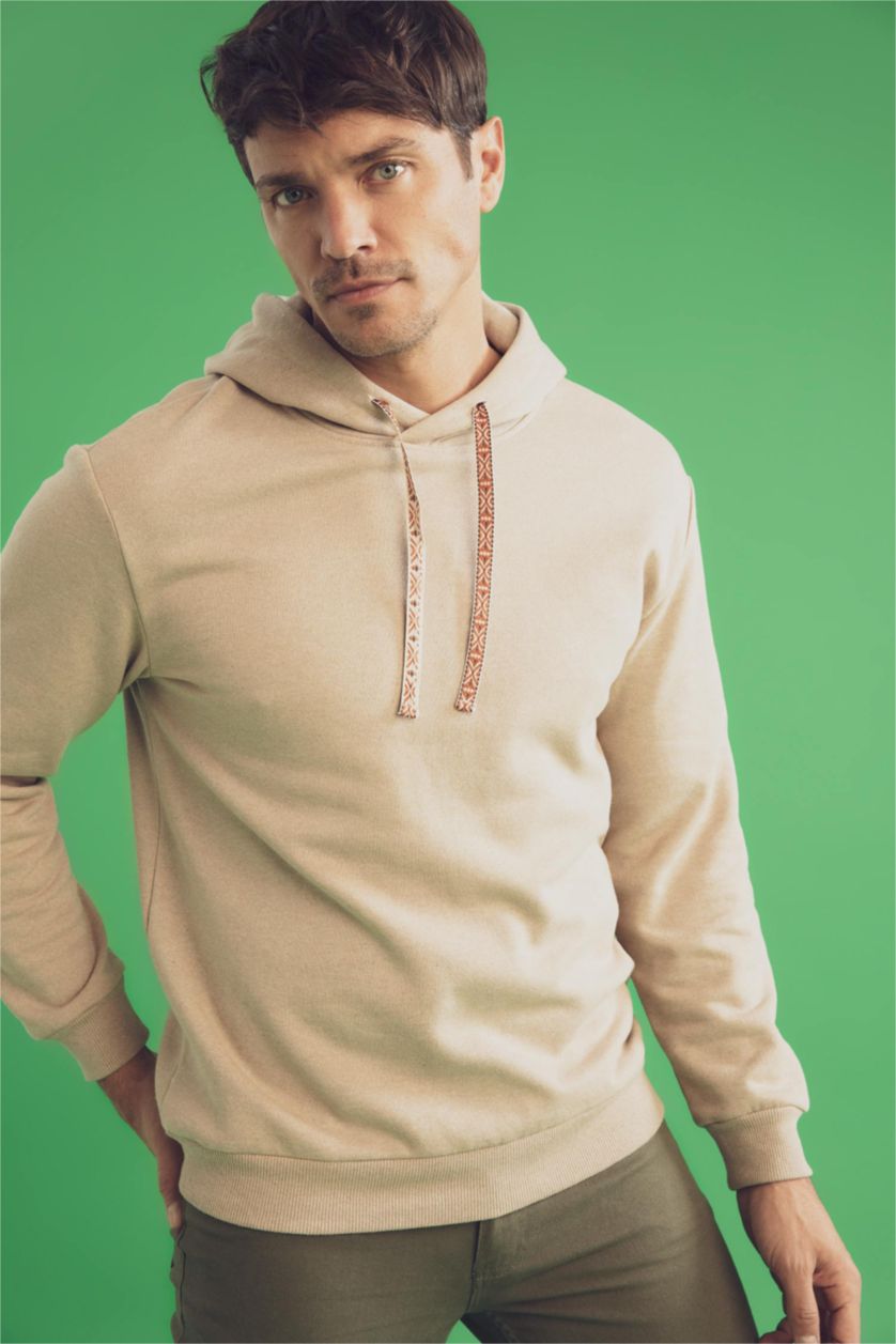 Мужчины Бежевый меланж Свитшот свободного кроя с капюшоном