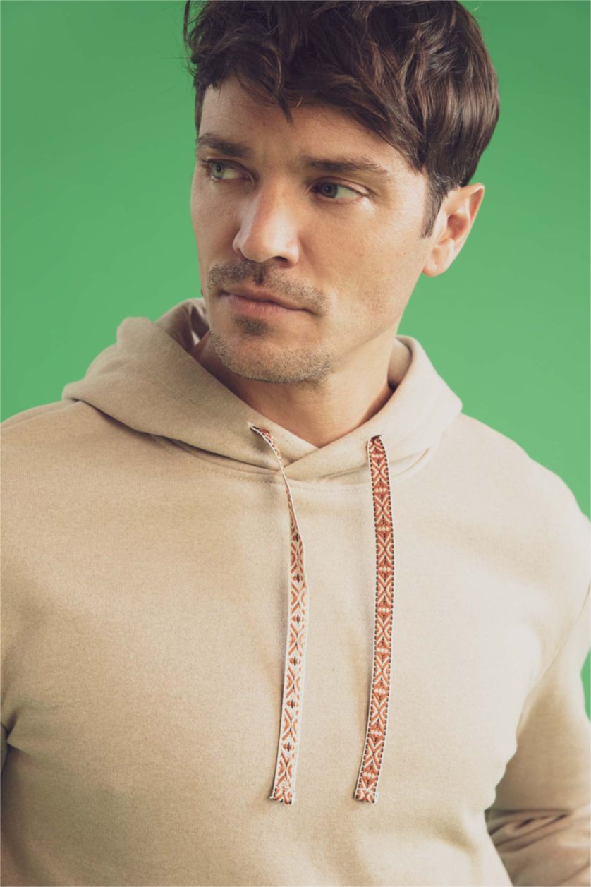 Мужчины Бежевый меланж Свитшот свободного кроя с капюшоном