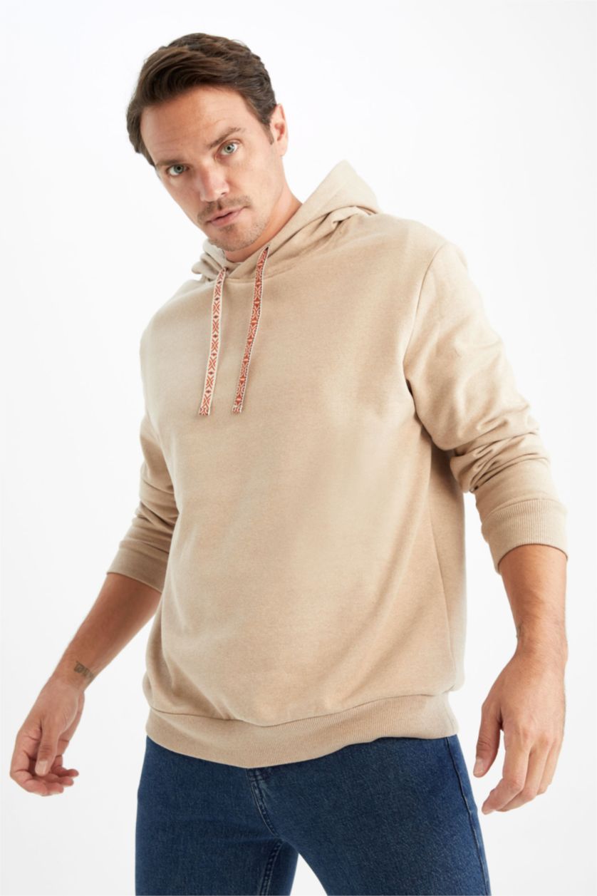 Мужчины Бежевый меланж Свитшот свободного кроя с капюшоном