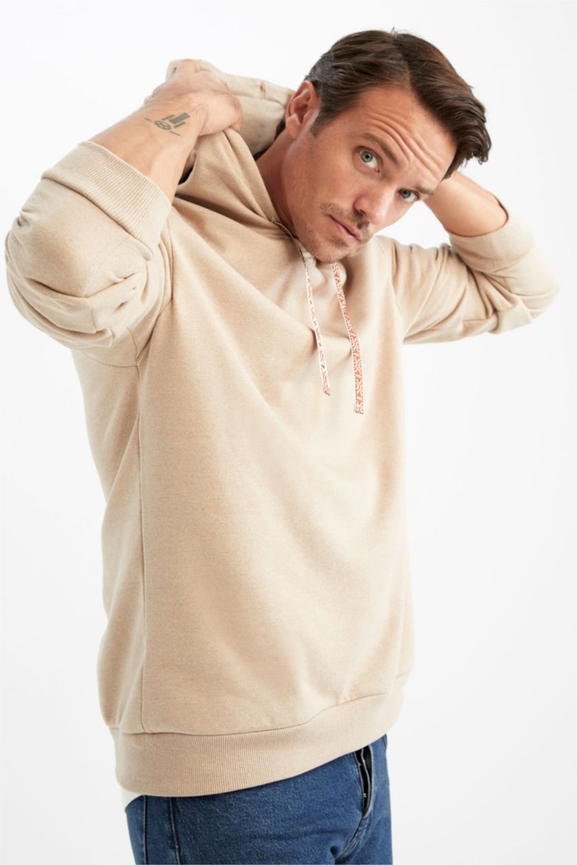 Мужчины Бежевый меланж Свитшот свободного кроя с капюшоном
