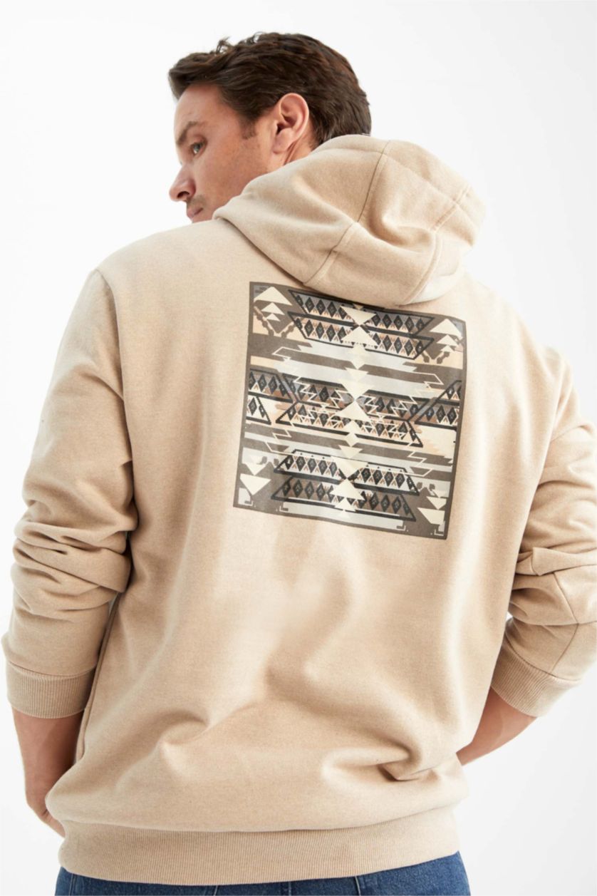Мужчины Бежевый меланж Свитшот свободного кроя с капюшоном