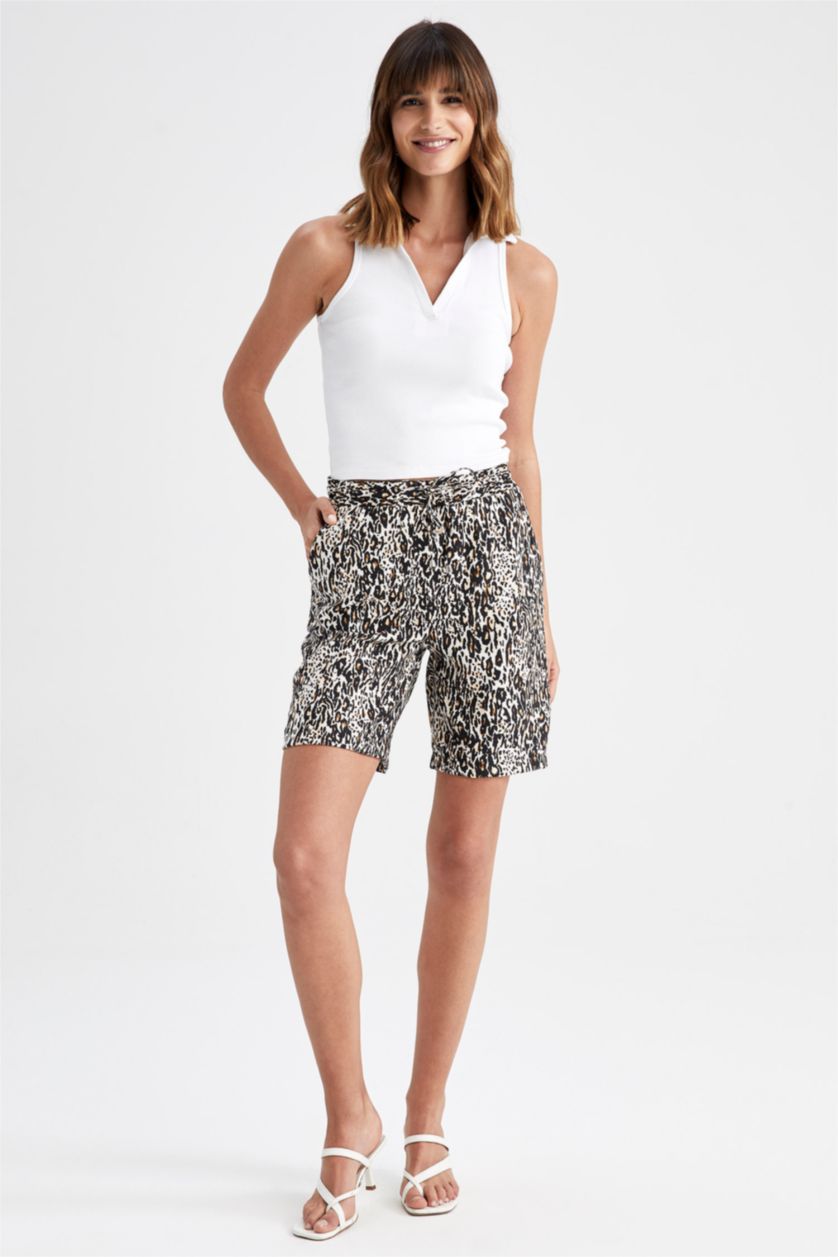 WOMAN Ecru Linen Look High Waist Short Leg Shorts